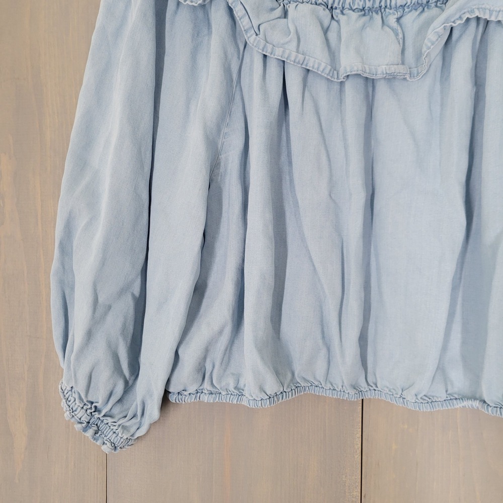 Love Tree Off The Shoulder Crop Top Womens Large Blue Tencel Ruffle Boho Cottage - Picture 6 of 11